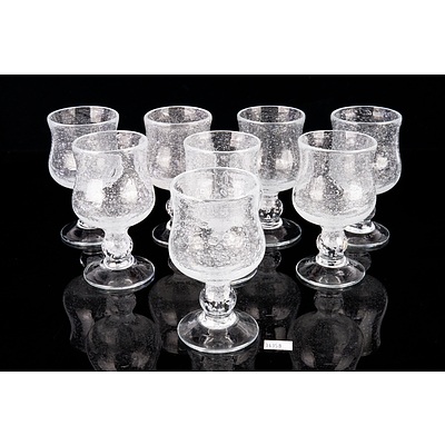 Eight J. Santos Studio Glass Goblets with Encased Air Bubbles