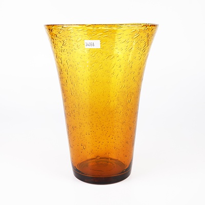 Large Amber Studio Glass Vase with Encased Air Bubbles