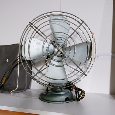 1930s Electric Fan with Cast Iron Base
