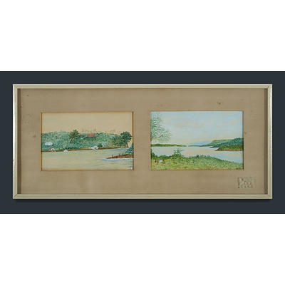 Initialled T C S , Two Naive Island Scenes, Watercolour with White Highlights