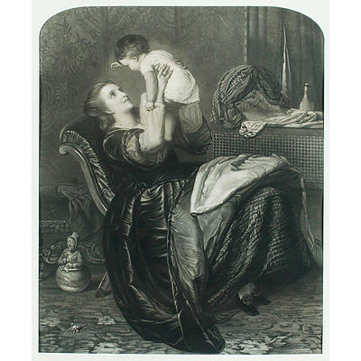 Victorian Engraving of a Mother and Child. In the original frame with gilt slip & ripple glass (new mount)