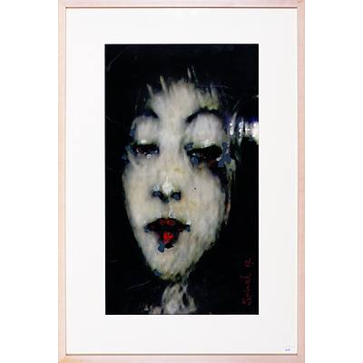 Hank Spirek (born 1947), Untitled (Face and Red Lips) 2012, Mixed Media on Paper