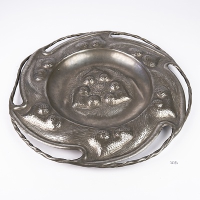 Antique French Art Nouveau Hammered and Hand Wrought Pewter Charger Signed by Alice and Eugene Louis Chanal