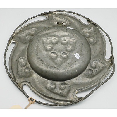 Antique French Art Nouveau Hammered and Hand Wrought Pewter Charger Signed by Alice and Eugene Louis Chanal