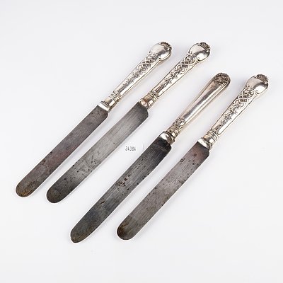 Four Various 19th Century Hallmarked English Sterling Silver Handled Butter Knives