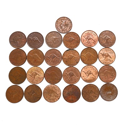 Group of 25 QE II Australian Pennies