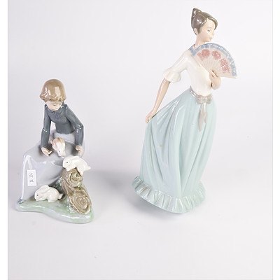 Nao Lady with Fan Figurine (No 1245) and Girl with Rabbits Figurine (2)