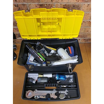 Stanley Tool Box with Assorted Tools and Bicycle Parts