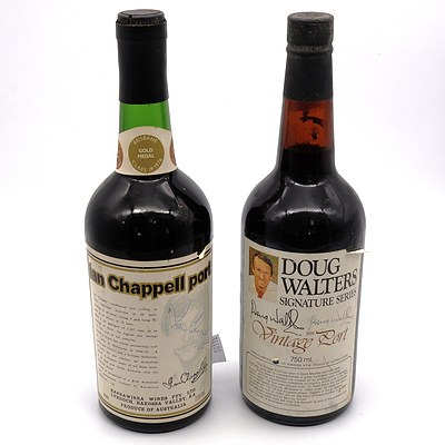 Karrawirra Wines Ian Chappell Port Signed Bottle and Doug Walters Vintage Port Signed Bottle (2)