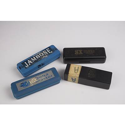 Four Various Harmonicas including Delta Master, Jambone and Delta Blues