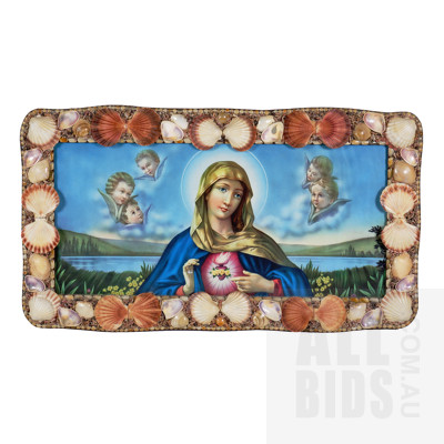 A Reproduction Print of Mary in Decorative Seashell Frame, 50 x 88 cm