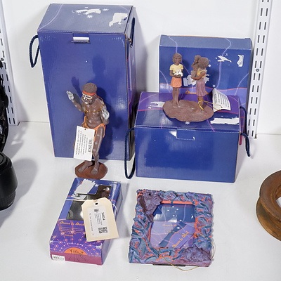 Four Boxed Dawn to Dusk Hand Painted Indigenous Resin Figurines Designed by Richard Boon