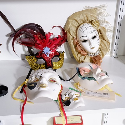 Five Assorted Vintage Porcelain and Sequence Masks