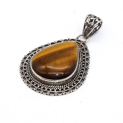 Sterling Silver Pendant with Pear Shaped Tiger Eye