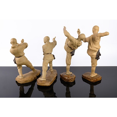 Four Chinese Mud Man Figures of Shaolin Warriors