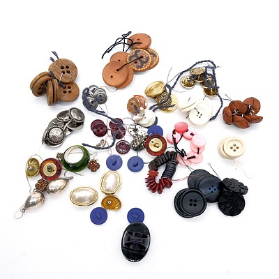 Group of Assorted Costume Jewellery & Buttons, Sterling Silver Earrings and Ring