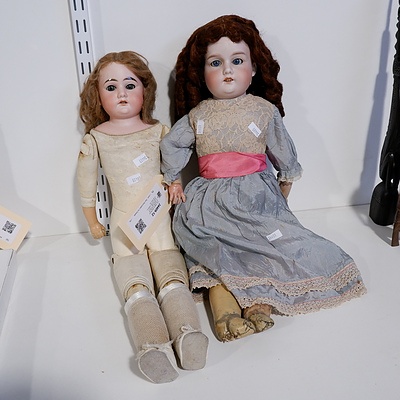 Two Vintage Armand Marseille Porcelain Composite Dolls including AM5 1/2 De Floradora and AM3 Jointed Kid Type Body Doll
