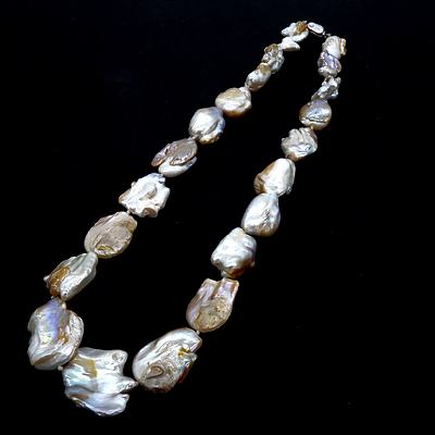 Large Freshwater Biwa Pearl Necklace with Sterling Silver Clasp