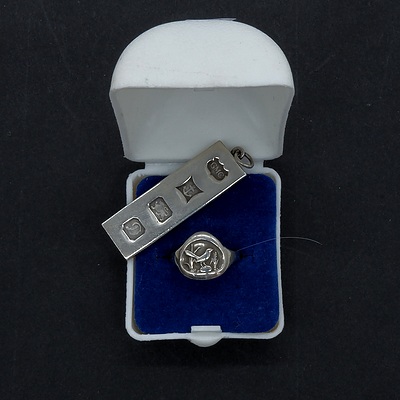 Sterling Silver Ring with Bird Motif and a Sterling Silver Bar Pendant Birmingham 1978