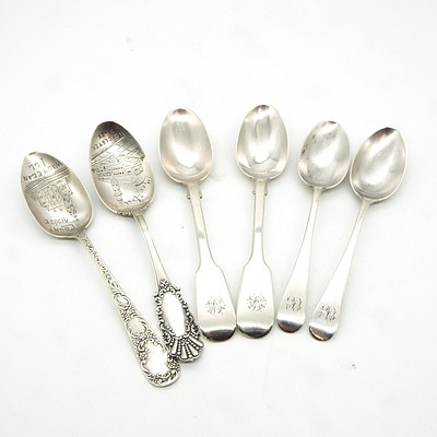 Six Sterling Silver Teaspoons, London, Sheffield, Birmingham Etc, 134g