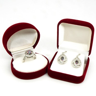Sterling Silver and CZ Ring with Matching Earrings