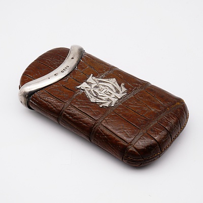 Victorian Sterling Silver and Crocodile Leather Cigar Case, London, 1881