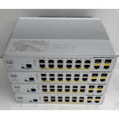Cisco Catalyst Compact (WS-C2960C-12PC-L) 2960-C Series PoE Ethernet Switches - Lot of Four
