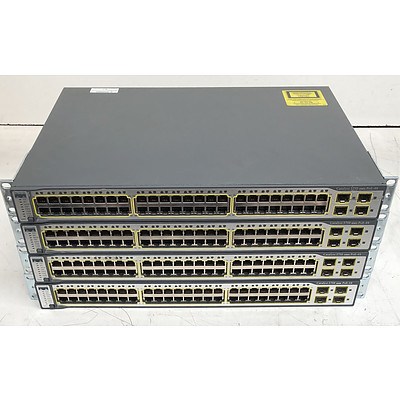 Cisco Catalyst (WS-C3750-48PS-S) 3750 Series Ethernet Switches - Lot of Four