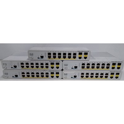 Cisco (WS-C2960C-12PC-L V01) Catalyst 2960-C Series PoE 12 Port Managed Fast Ethernet Switch - Lot of Five