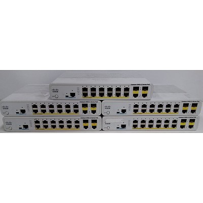 Cisco (WS-C2960C-12PC-L V01) Catalyst 2960-C Series PoE 12 Port Managed Fast Ethernet Switch - Lot of Five