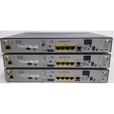 Cisco (C881G-4G-GA-K9 V01) 800 Series WWAN Router - Lot of Three