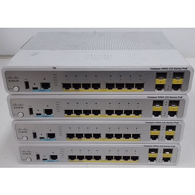 Cisco (WS-C3560CG-8PC-S V03) Catalyst 3560-CG Series PoE 8 Port Managed Gigabit Ethernet  Switch - Lot of Four