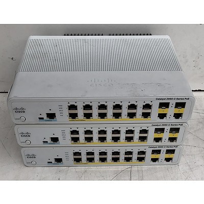 Cisco Catalyst Compact (WS-C2960C-12PC-L) 2960-C Series PoE Ethernet Switches - Lot of Three