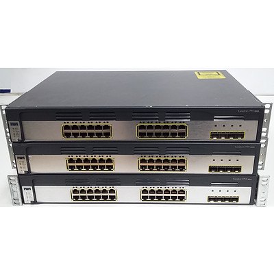 Cisco (WS-C3750G-24TS-E) Catalyst 3750G Series 24 Port Managed Gigabit Ethernet Stackable Switch - Lot of Four