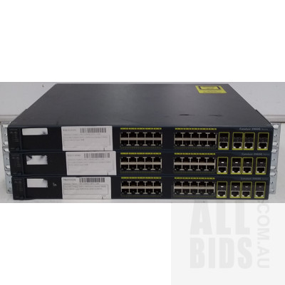 Cisco Catalyst (WS-C2960G-24TC-L) 2960G Series 24-Port Gigabit Managed Switch - Lot of Three
