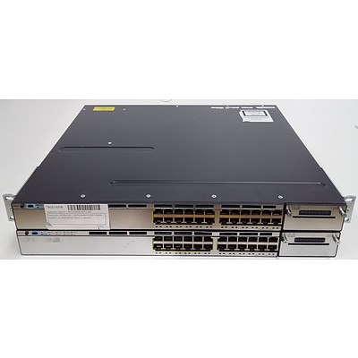 Cisco (WS-C3750X-24T-L V02) (WS-C3750X-24P-L V02) Catalyst 3750-X Series 24 Port Managed Gigabit Ethernet Switch - Lot of Two