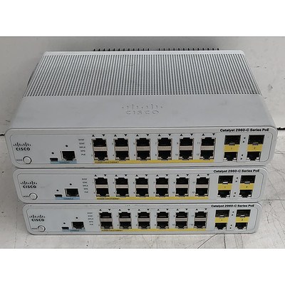 Cisco Catalyst Compact (WS-C2960C-12PC-L) 2960-C Series PoE Ethernet Switches - Lot of Three
