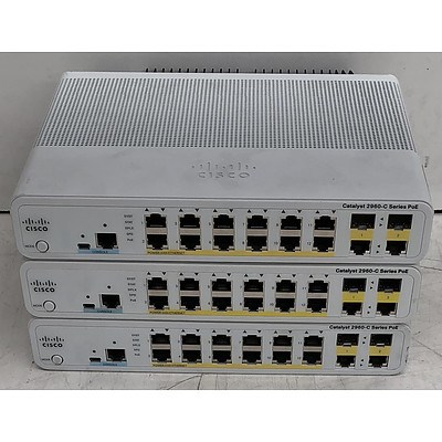 Cisco Catalyst Compact (WS-C2960C-12PC-L) 2960-C Series PoE Ethernet Switches - Lot of Three