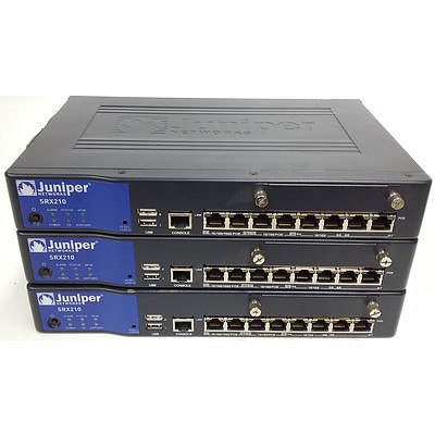 Juniper Networks (SRX210HE2-POE) SRX210 Services Gateway Gigabit Ethernet PoE Security Appliance - Lot of Three