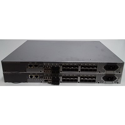 HP (AM867B) 8/8 Full Fabric Ports Enabled SAN 24 Port SFP Switch with Transceivers - Lot of Two