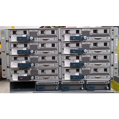 Cisco (UCSB-5108-AC2) UCS 5108 Server Chassis and 8 Xeon Servers