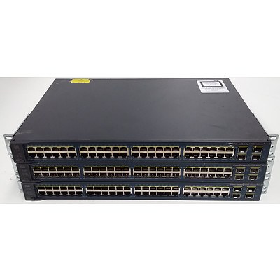 Cisco (WS-C3560V2-48PS-S V09) Catalyst 3560 48 Port Managed Fast Ethernet PoE Switch - Lot of Three