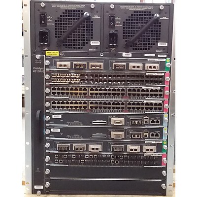 Cisco (WS-C4510R-E V01) Catalyst 4500-E Switch with Eight Modules and Transceivers