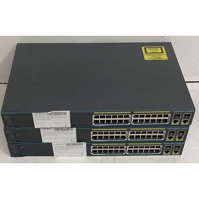 Cisco Catalyst (WS-C2960-24PC-L V02) 2960 Series PoE-24 24-Port Fast Ethernet Switches - Lot of Three