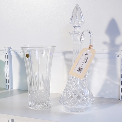 Large RCR Crystal Vase and Cut Crystal Decanter
