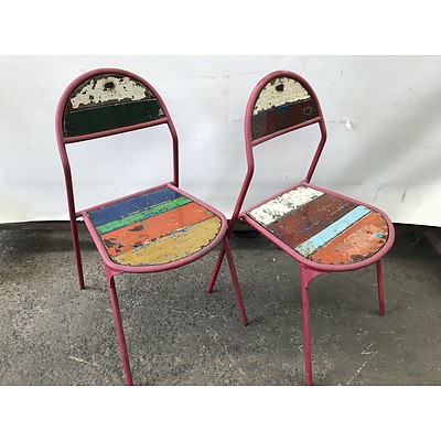 Pair Of Retro Upcycled Metal Chairs