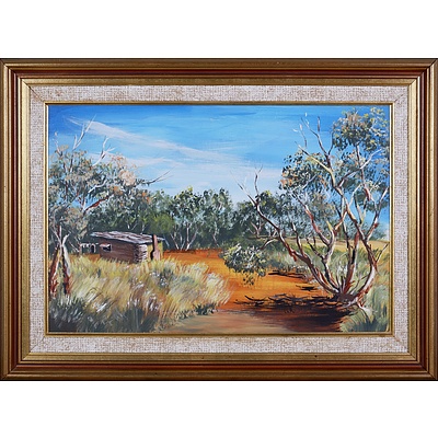 20th Century Australian School, Landscape with Cabin, Oil on Board