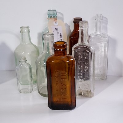 Eight Various Vintage Glass Medicine Bottles