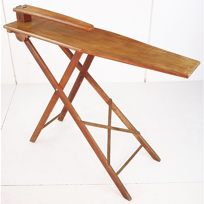 Vintage Pine Folding ironing Board with Sleeve Ironing Attachment