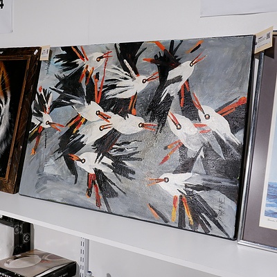 Original Oil on Canvas Seagulls - Signed Harradine